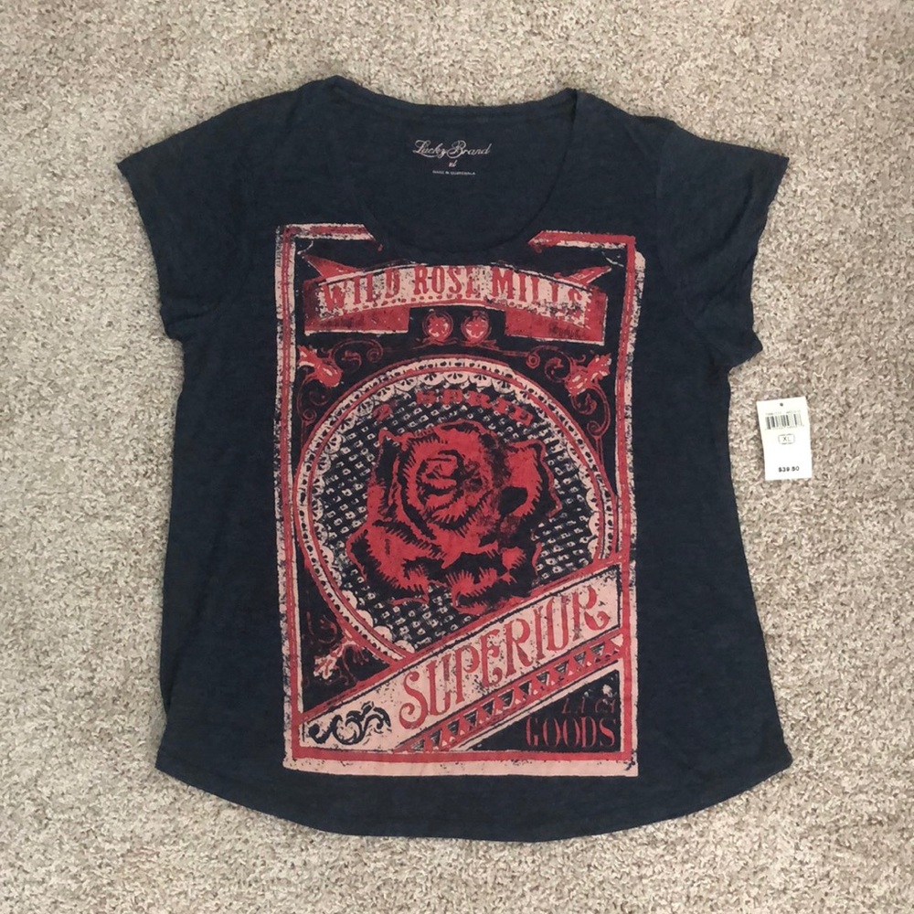 NWT Lucky Brand Wild Rose Mills Tee, Size XL